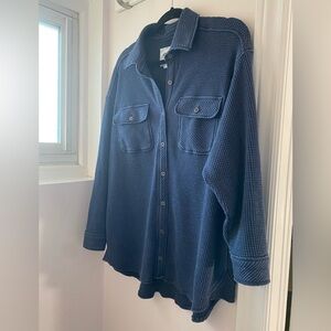Aerie Navy Waffle Shirt Jacket